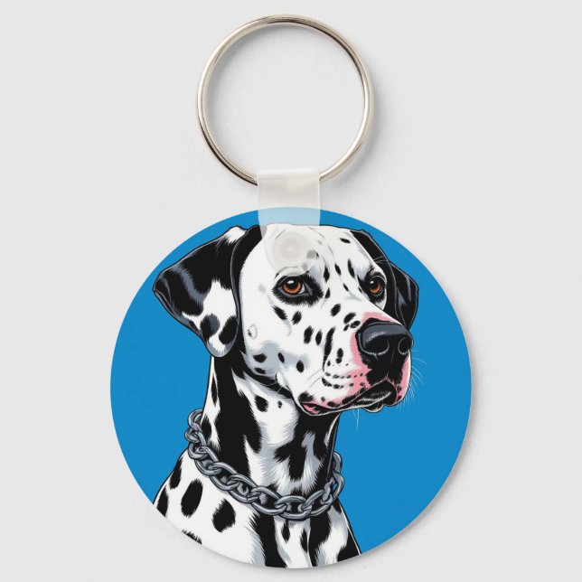 Dalmatian Dog Portrait Against Blue Background Keychain (Front)