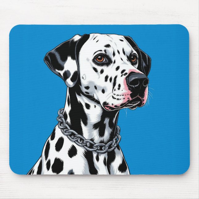 Dalmatian Dog Portrait Against Blue Background Mouse Pad (Front)