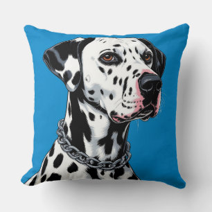 Dalmatian Dog Portrait Against Blue Background Throw Pillow