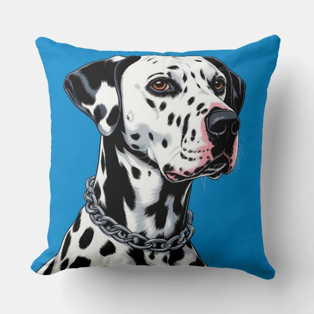 Dalmatian Dog Portrait Against Blue Background Throw Pillow (Front)