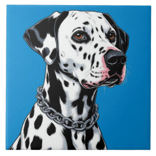 Dalmatian Dog Portrait Against Blue Background Tile