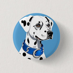 Dalmatian Dog Portrait With Blue Collar 1 Inch Round Button