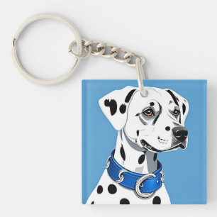 Dalmatian Dog Portrait With Blue Collar Keychain
