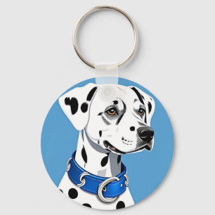 Dalmatian Dog Portrait With Blue Collar Keychain