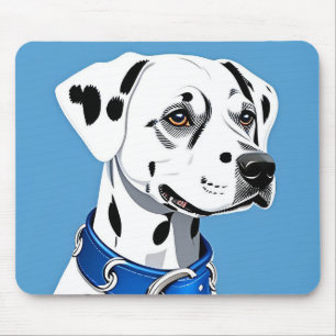 Dalmatian Dog Portrait With Blue Collar Mouse Pad