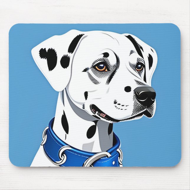 Dalmatian Dog Portrait With Blue Collar Mouse Pad (Front)