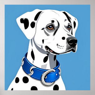 Dalmatian Dog Portrait With Blue Collar Poster