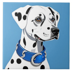 Dalmatian Dog Portrait With Blue Collar Tile