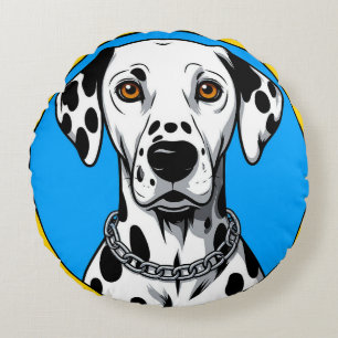 Dalmatian Dog Portrait with Vibrant Background Round Pillow