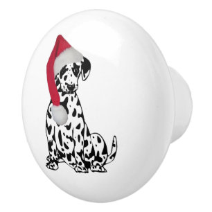 Dalmatian Dog Red Stocking Cap Merry Christmas Ceramic Knob
