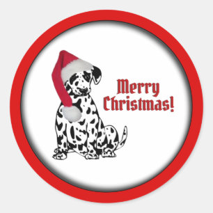 Dalmatian Dog Red Stocking Cap Merry Christmas Classic Round Sticker