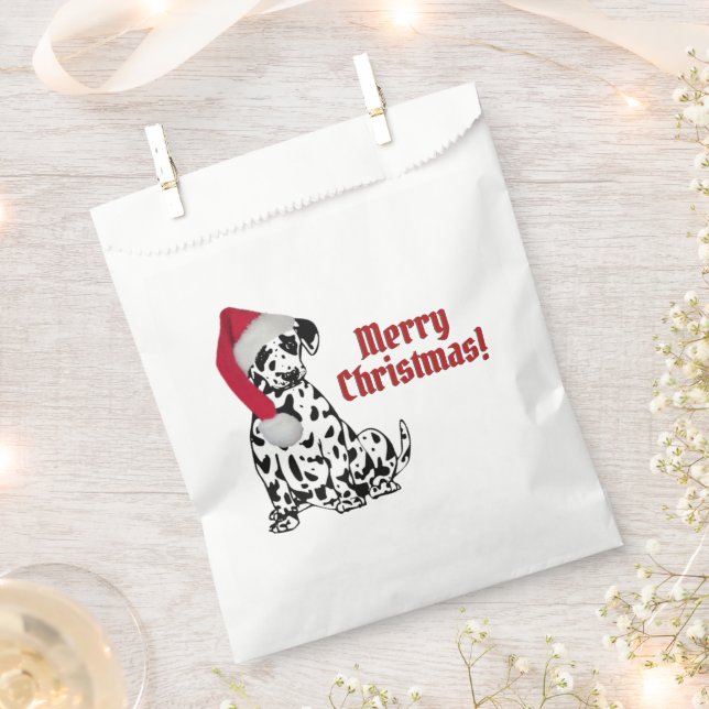 Dalmatian Dog Red Stocking Cap Merry Christmas Favour Bag (Clipped)