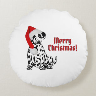 Dalmatian Dog Red Stocking Cap Merry Christmas Round Pillow