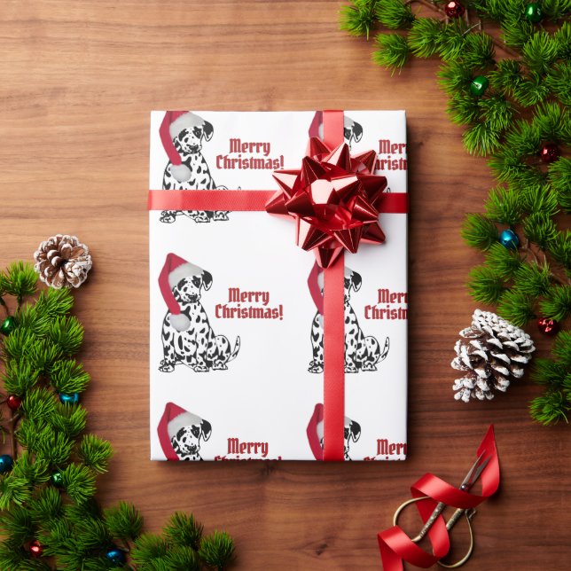 Dalmatian Dog Red Stocking Cap Merry Christmas Wrapping Paper (Holiday Gift)