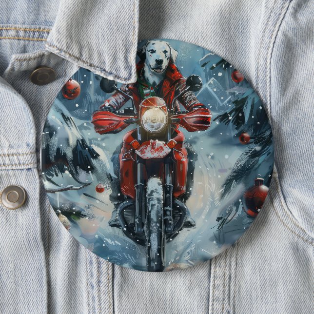 Dalmatian Dog Riding Motorcycle Christmas 6 Inch Round Button (In Situ)