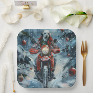 Dalmatian Dog Riding Motorcycle Christmas Paper Plate