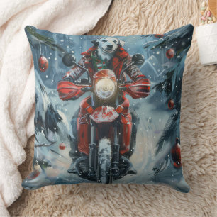 Dalmatian Dog Riding Motorcycle Christmas Throw Pillow
