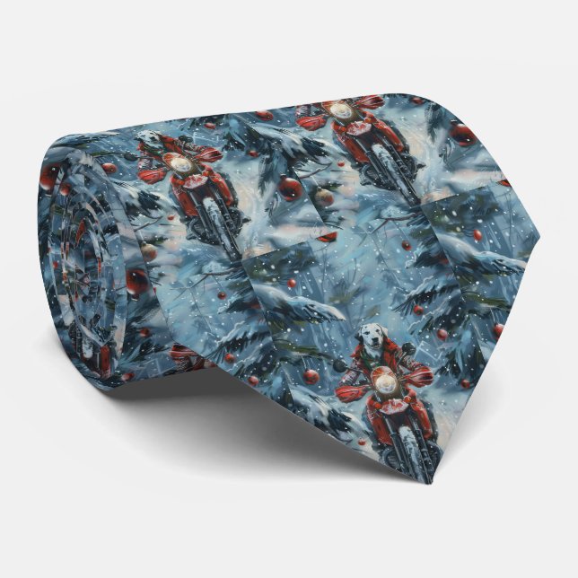 Dalmatian Dog Riding Motorcycle Christmas Tie (Rolled)