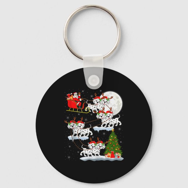Dalmatian Dog Santa Sleigh Flying Funny Magical Ch Keychain (Front)