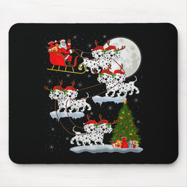 Dalmatian Dog Santa Sleigh Flying Funny Magical Ch Mouse Pad (Front)