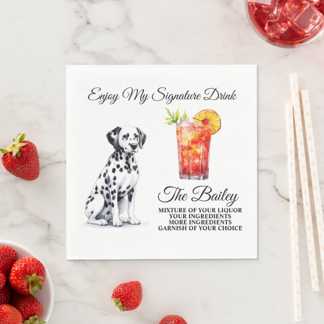 Dalmatian Dog Signature Drink Wedding Napkin (Insitu)