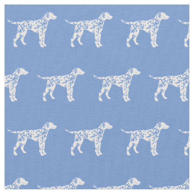 Dalmatian Dog Silhouette Pet Light Blue Fabric (Close Up)