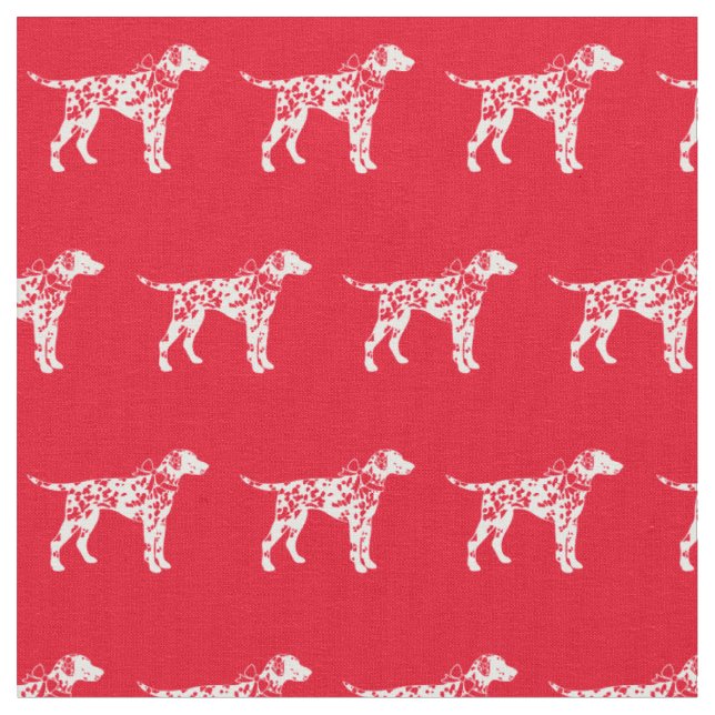 Dalmatian Dog Silhouette Pet Red Fabric (Close Up)