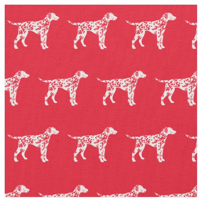 Dalmatian Dog Silhouette Pet Red Fabric (Close Up)