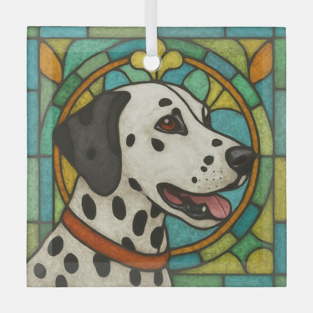 Dalmatian Dog "Stained Glass"  Glass Ornam Glass Ornament (Front)