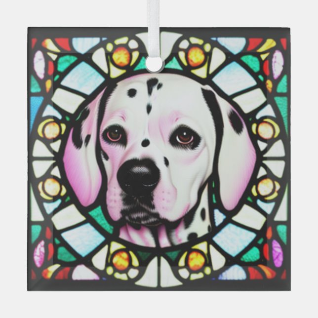 Dalmatian Dog "Stained Glass"  Glass Ornament (Front)