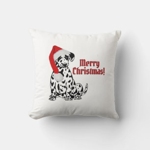 Dalmatian Dog Stocking Cap Merry Christmas White  Throw Pillow