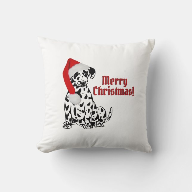 Dalmatian Dog Stocking Cap Merry Christmas White  Throw Pillow (Front)