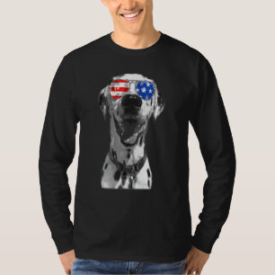 Dalmatian Dog Sunglasses Flag American 4th Of July T-Shirt
