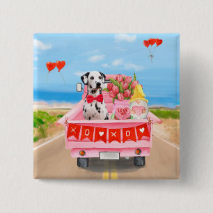Dalmatian Dog Valentine's Day Truck Hearts 2 Inch Square Button