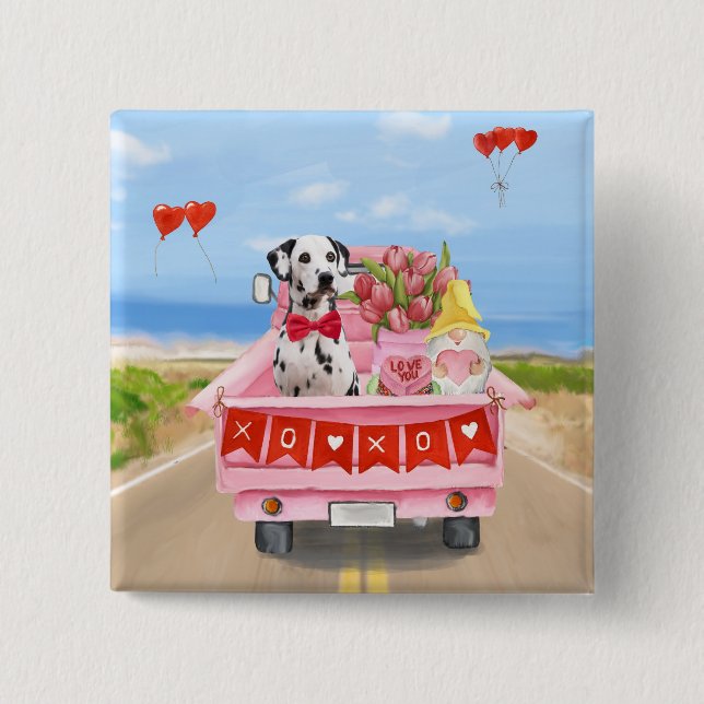 Dalmatian Dog Valentine's Day Truck Hearts  2 Inch Square Button (Front)
