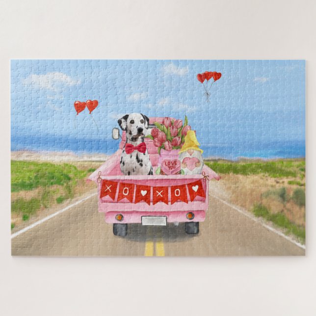 Dalmatian Dog Valentine's Day Truck Hearts Jigsaw Puzzle (Horizontal)
