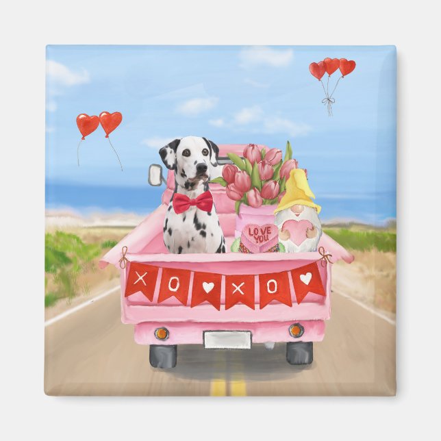 Dalmatian Dog Valentine's Day Truck Hearts Magnet (Front)