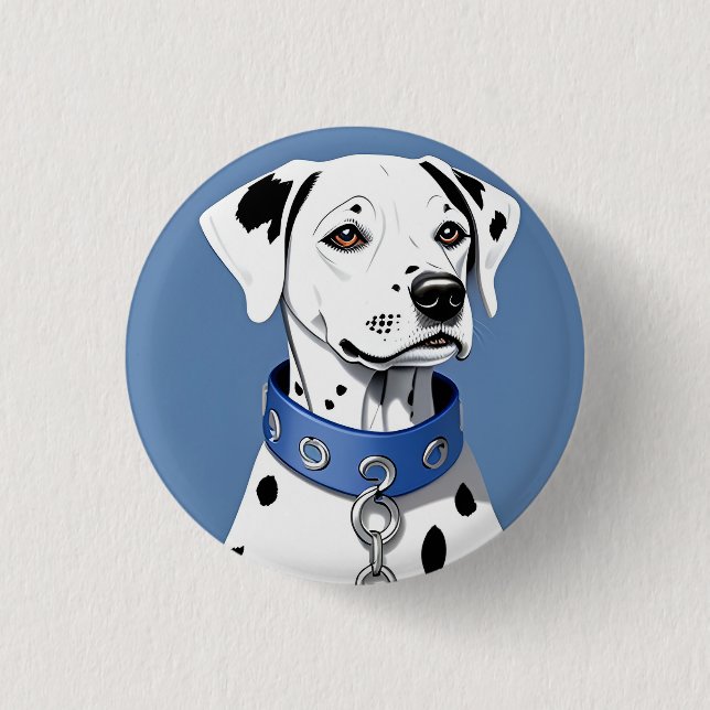 Dalmatian Dog Wearing a Blue Collar 1 Inch Round Button (Front)