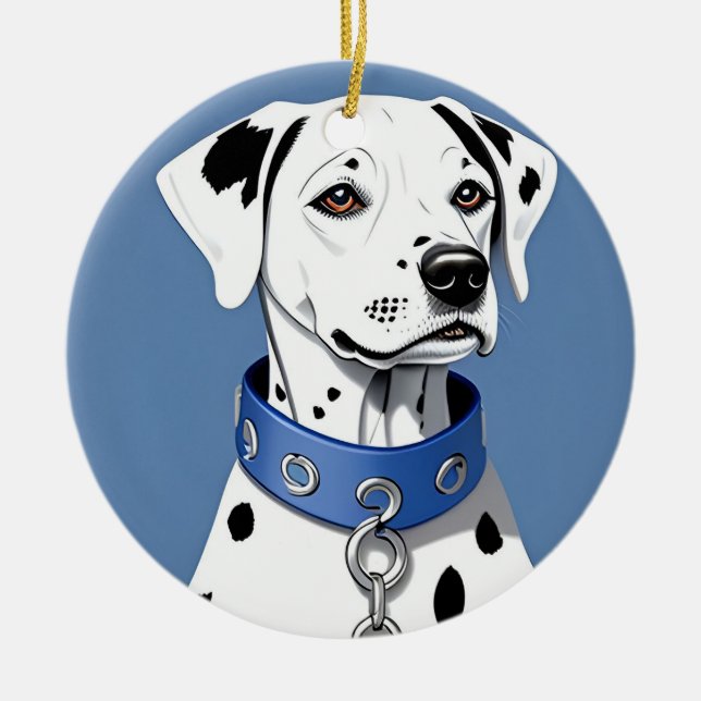 Dalmatian Dog Wearing a Blue Collar Ceramic Ornament (Front)