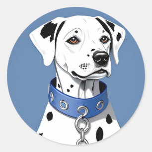 Dalmatian Dog Wearing a Blue Collar Classic Round Sticker