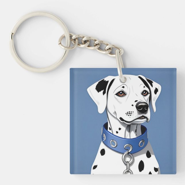 Dalmatian Dog Wearing a Blue Collar Keychain (Front)