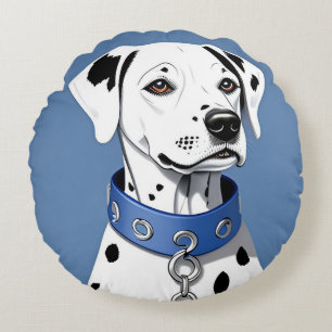 Dalmatian Dog Wearing a Blue Collar Round Pillow
