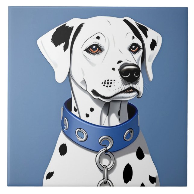 Dalmatian Dog Wearing a Blue Collar Tile (Front)