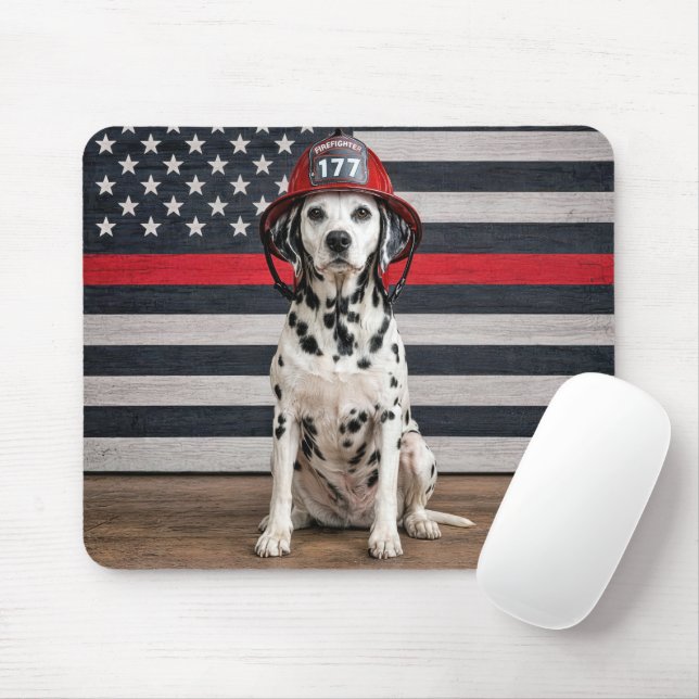 Dalmatian Dog Wearing a Fireman Helmet Mouse Pad (With Mouse)