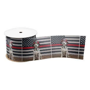 Dalmatian Dog Wearing a Fireman Helmet Satin Ribbon