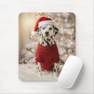Dalmatian Dog Wearing a Red Christmas Sweater Mouse Pad