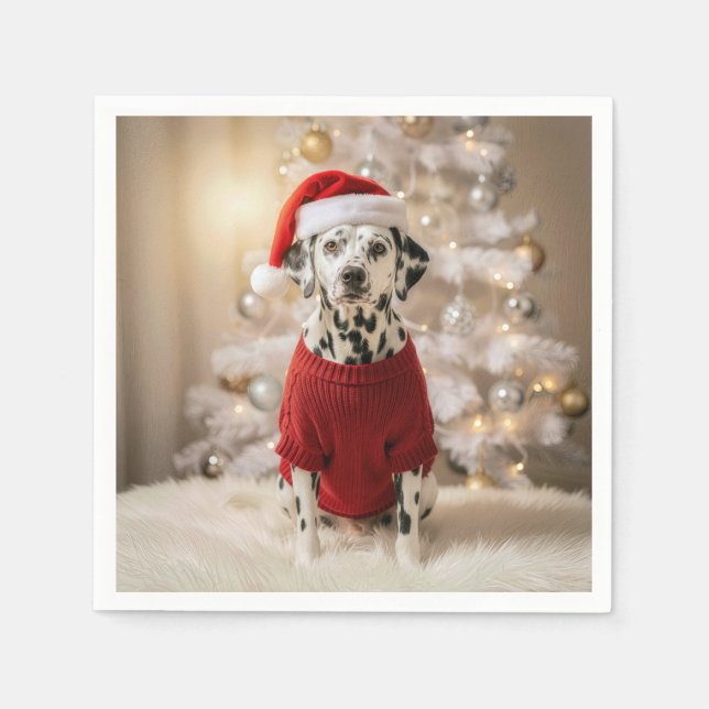Dalmatian Dog Wearing a Red Christmas Sweater Napkin (Front)