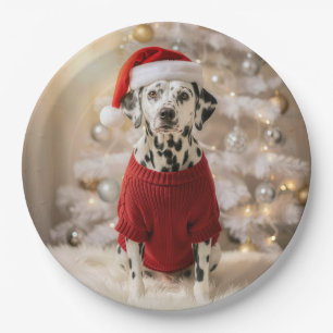 Dalmatian Dog Wearing a Red Christmas Sweater Paper Plate