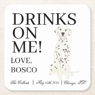 Dalmatian Dog Wedding Square Paper Coaster