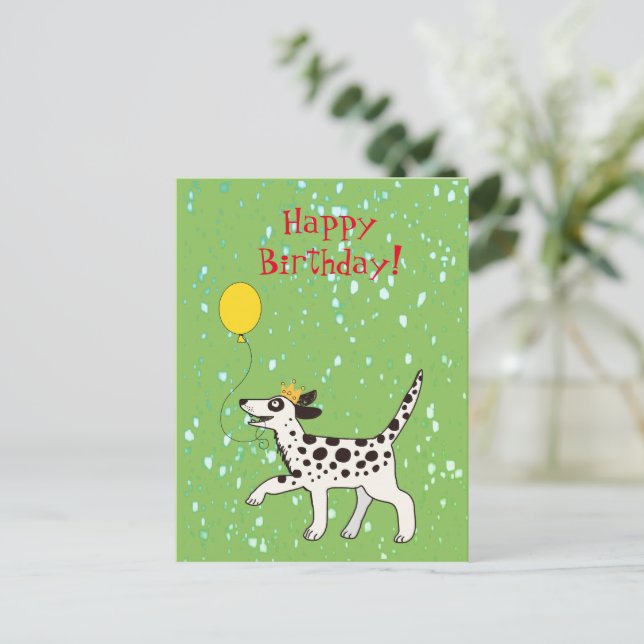 Dalmatian dog wishes happy birthday postcard (Standing Front)